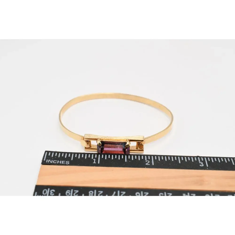Vintage Avon Purple Faceted Glass Stone Gold Tone Hinged Bangle Bracelet 7" - Picture 9 of 9